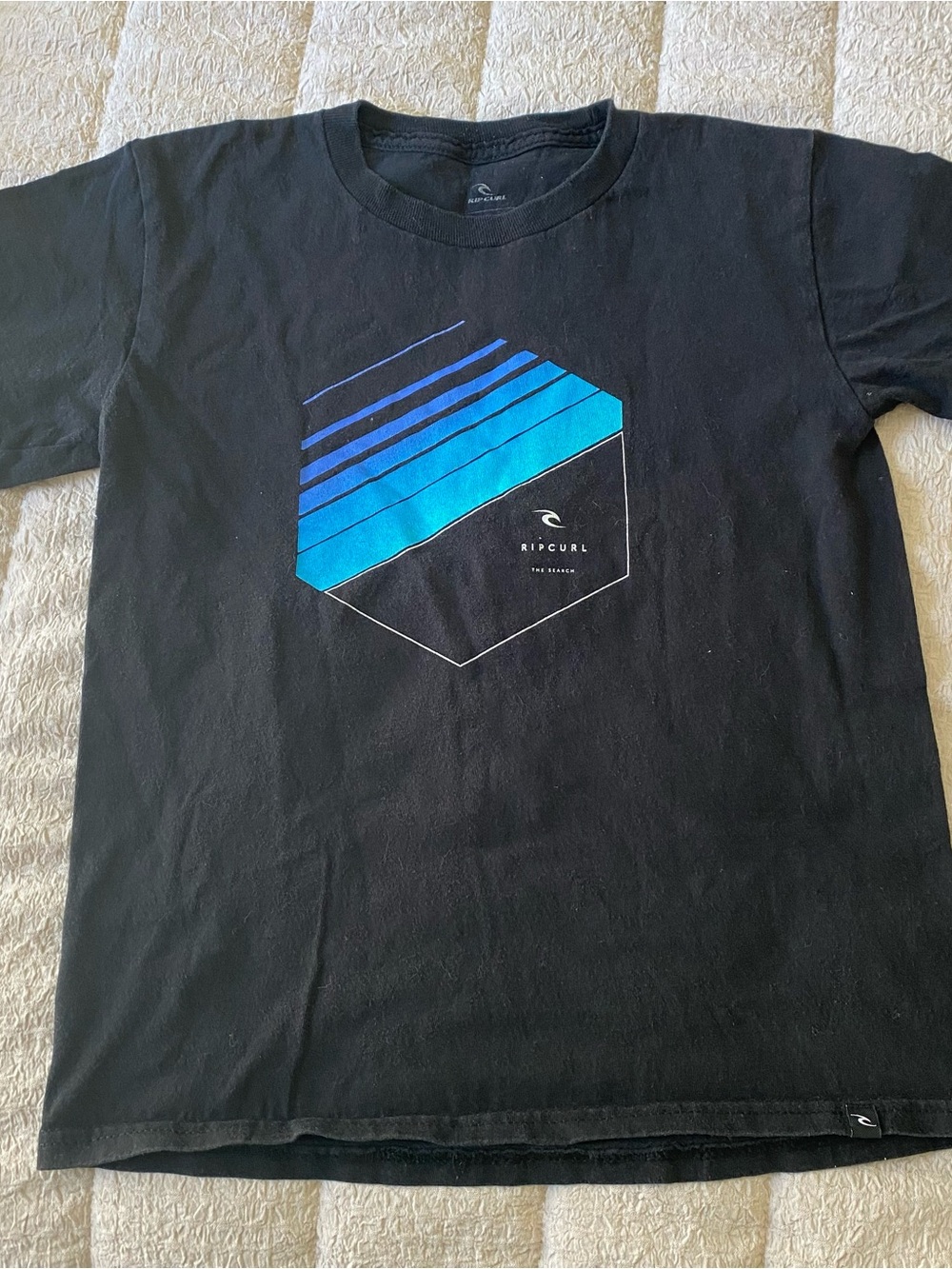 Rip Curl Black Tee with Blue Striped Chest Graphic